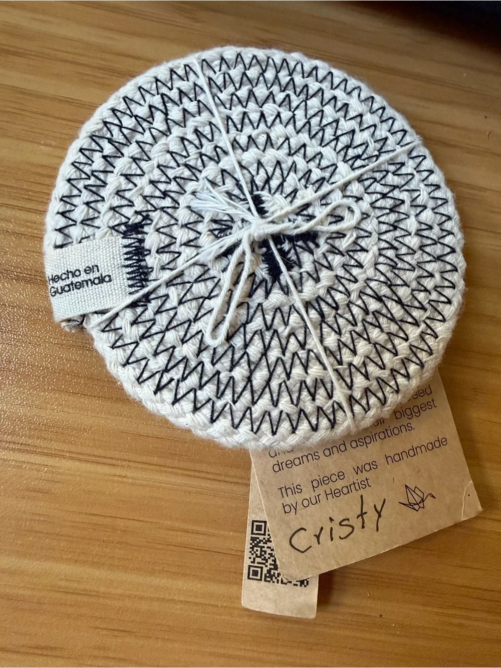Crane Round Cotton Coasters in White & Black - Crane 2 pieces